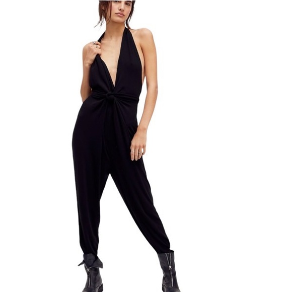 Free People Pants - Free People Beach Sun Please One Piece Black Halter Jumpsuit